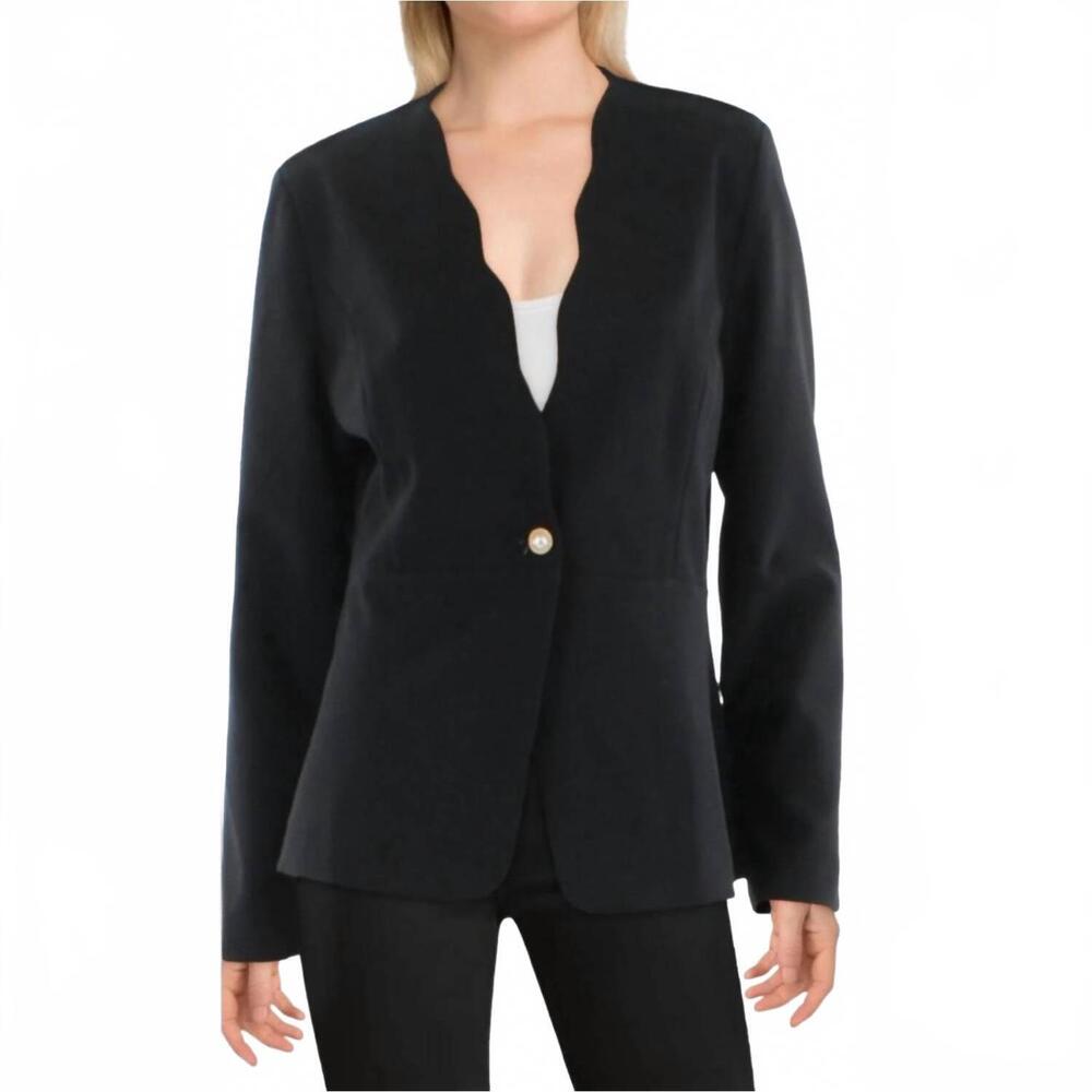 NEW PLM scalloped business one-button blazer in black